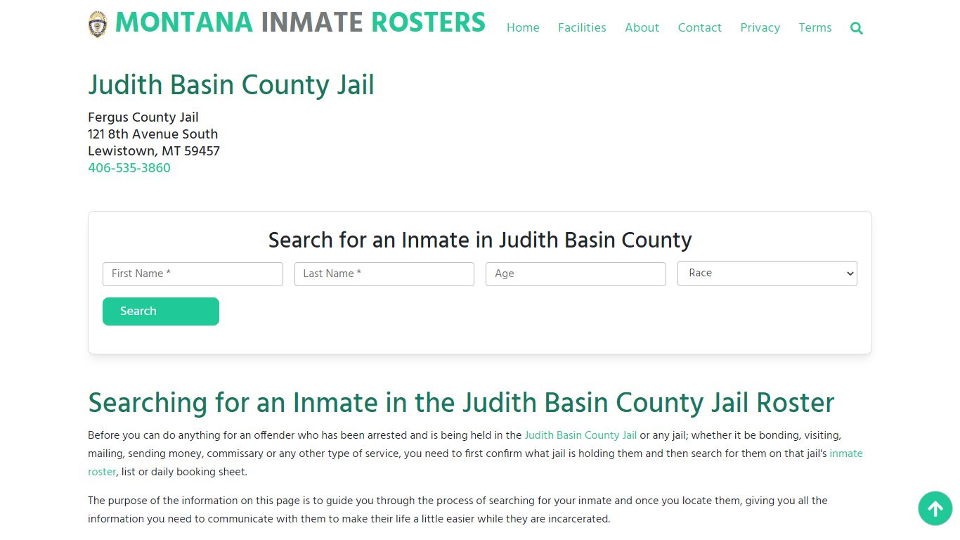 Judith Basin County Jail MT: Inmate Search & Roster