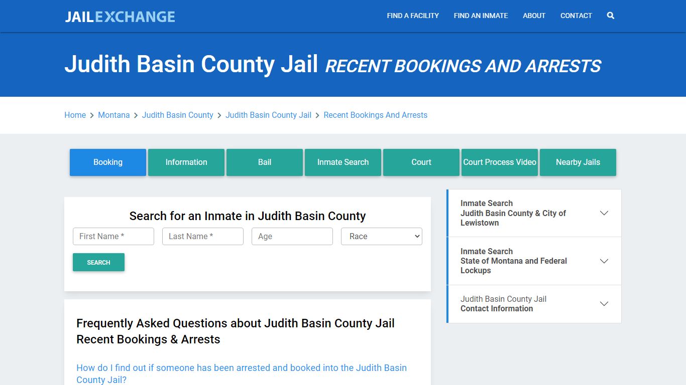 Judith Basin County Jail & Sheriff Recent Bookings And Arrests