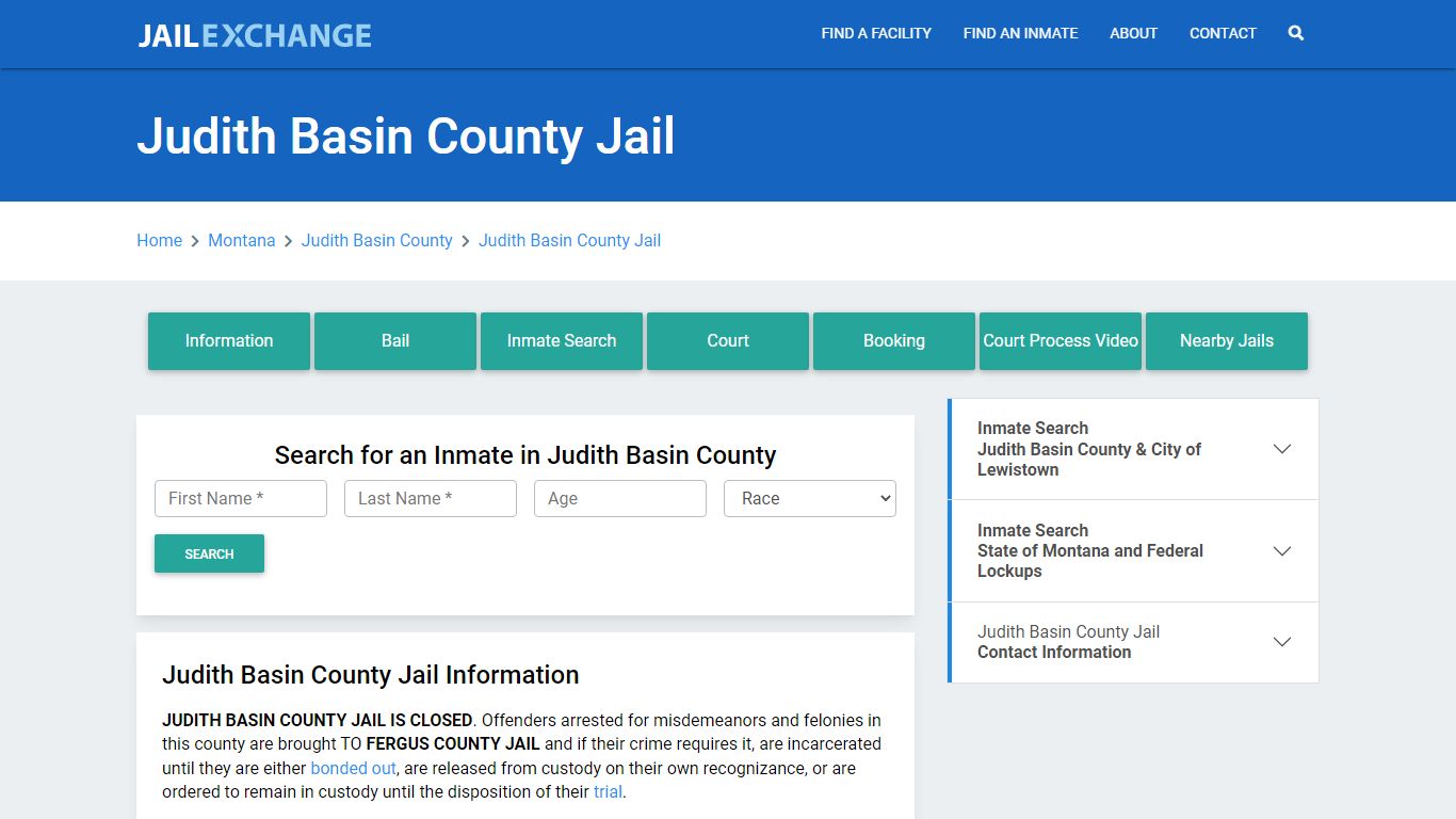 Judith Basin County Jail Roster Lookup, MT, Inmate Search